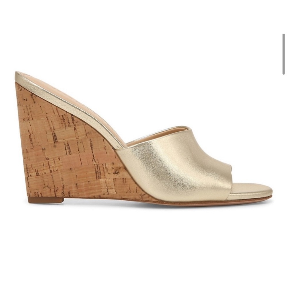 Veronica Beard Dali Metallic/Cork Wedge Sandals sz 8.5